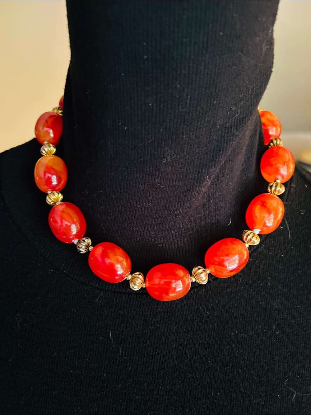 Vintage orange glass necklace.